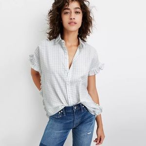 MADEWELL RUFFLE WINDOWPANE BUTTON UP